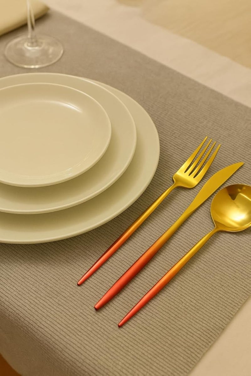24-Piece Stainless Steel Flatware Set Service for 6 Include Knives Forks Spoons Cutlery Set for Kitchen Restaurant Dishwasher Safe (Gold/Red)
